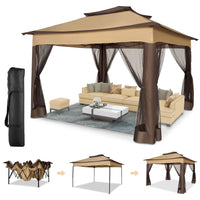 11x11 Pop up Gazebo on Clearance with Mosquito Netting&Sandbags, Outdoor Canopy Tent with 4 Ropes 8 Stakes&Portable Carrying Bag