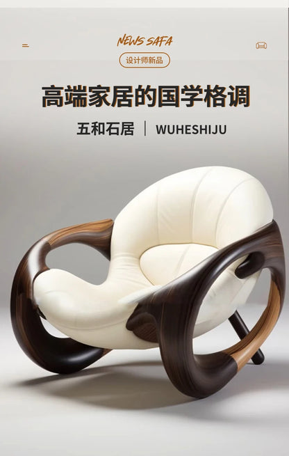 LMM Solid Wood Sofa Chair Home Living Room Balcony Black Walnut Lazy Chair