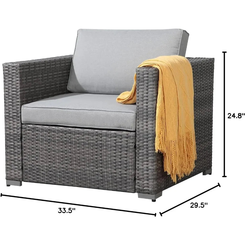 All-Weather Grey PE Wicker Outdoor Single Sofa, Weather-Resistant Patio Armchair, Sectional Sofa with Additional Chair for Patio