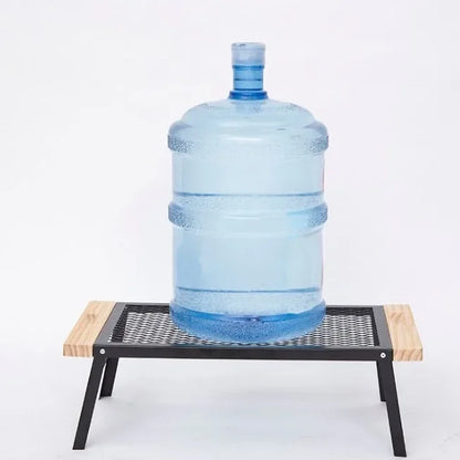 Outdoor Camping Table Mini Wrought Iron Folding Table Storage Barbecue Multi-functional Barbecue Net Table with Wooden Edge