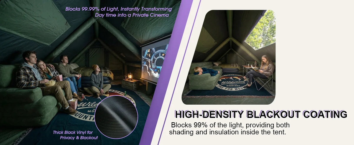 129 Square Feet Purple Inflatable Tent 6-8 Person for Camping,4 Season Easy Setup Waterproof Oxford Air Tent House with Tarp