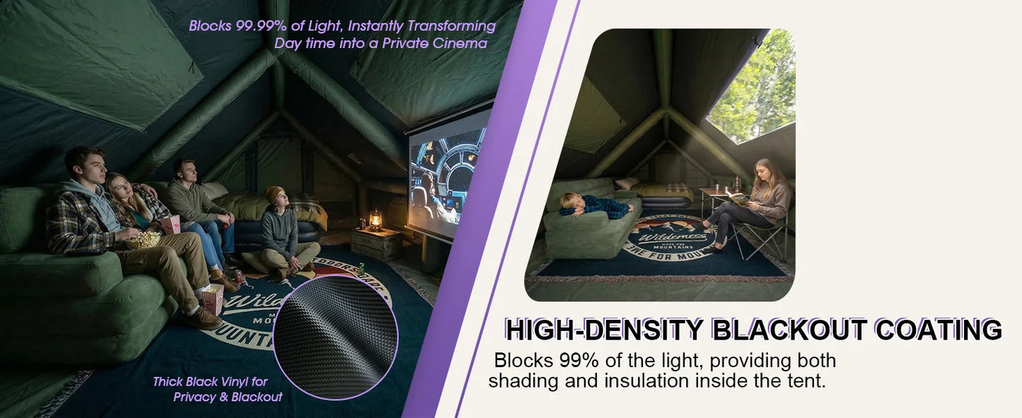 129 Square Feet Purple Inflatable Tent 6-8 Person for Camping,4 Season Easy Setup Waterproof Oxford Air Tent House with Tarp