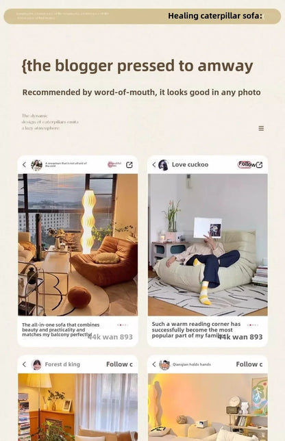 Single Sofa Caterpillar Sofa Balcony Leisure Bedroom Living Room Lie Down or Sleep Lazy Sofa Single Deck Chair