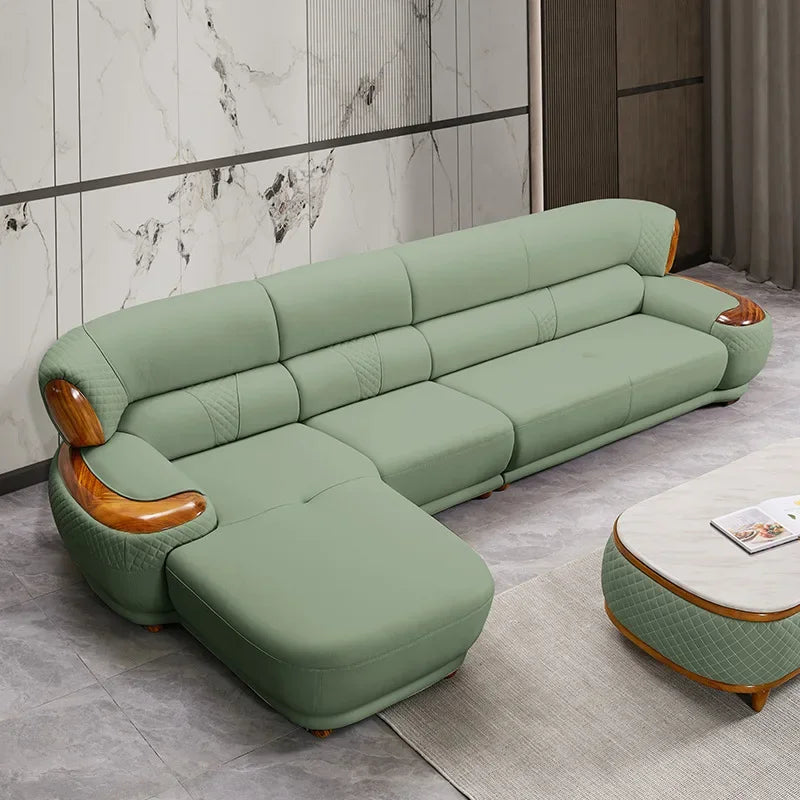 2024 new ebony leather sofa corner new Chinese living room high-end first-layer cowhide sofa solid wood furniture