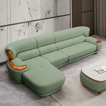 2024 new ebony leather sofa corner new Chinese living room high-end first-layer cowhide sofa solid wood furniture