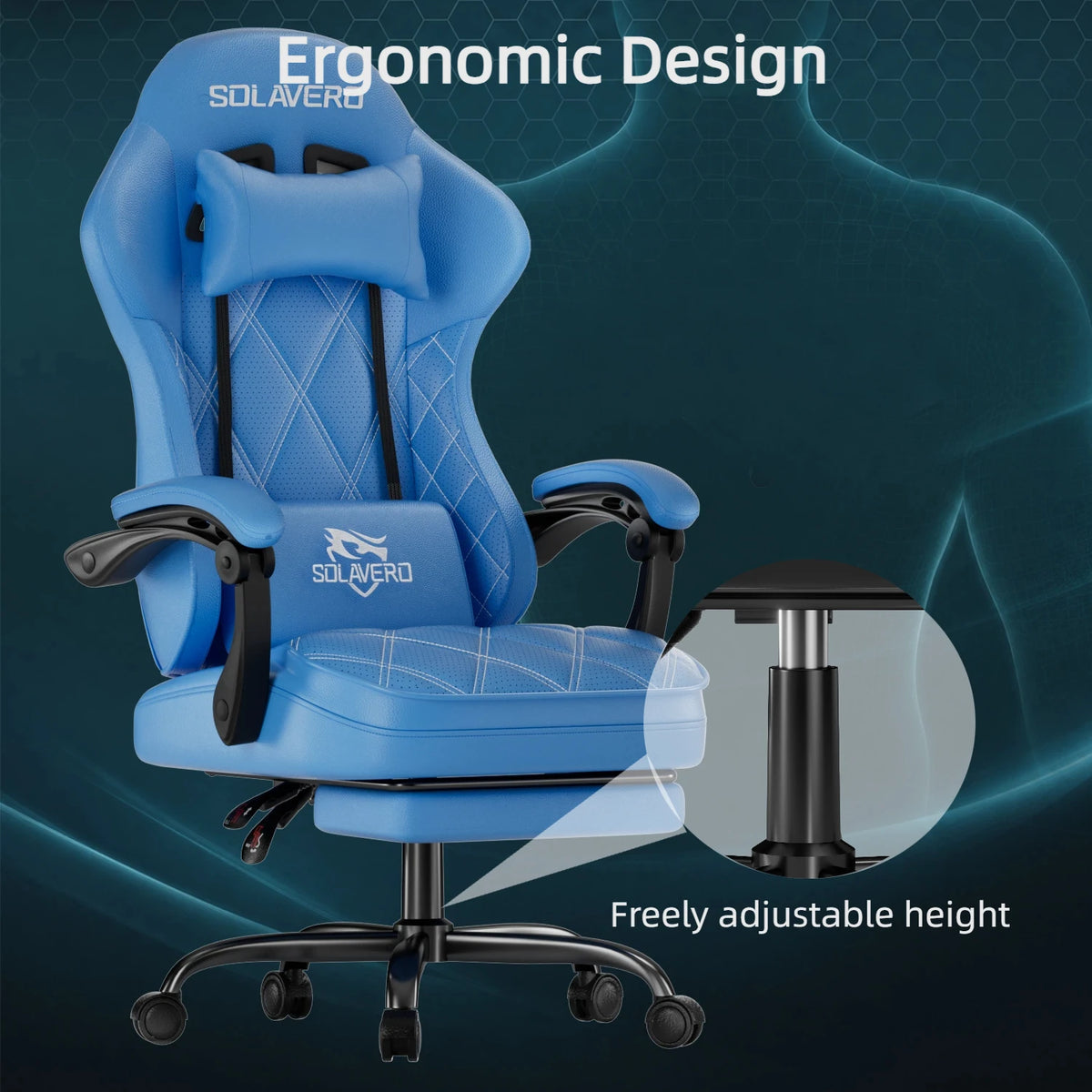 Massage Gaming Chair, Office Chair with Comfortable Velour Upholstery, Height-adjustable Gaming Chair, Ergonomically Designed, Featuring A 360° Swivel Seat & Headrest