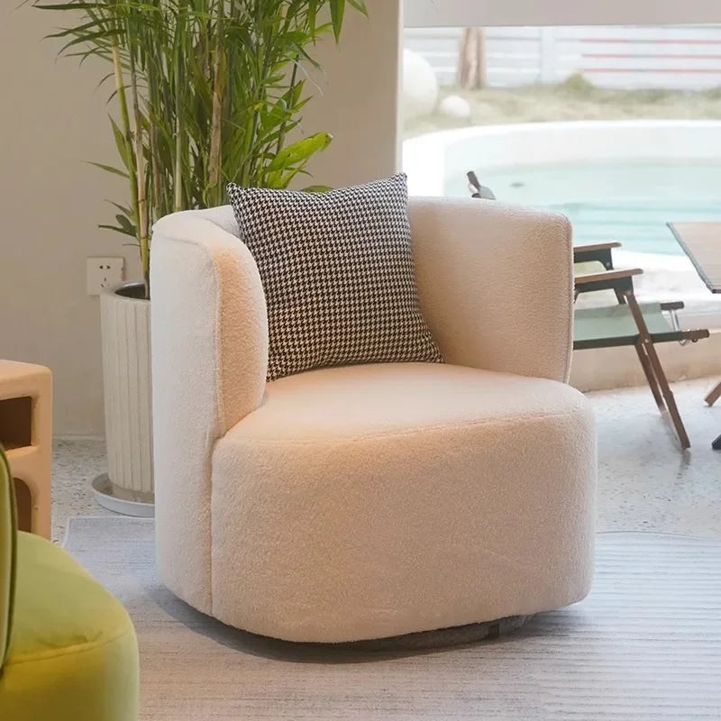 Nordic Light Luxury Cream Style Single Lambswool Couch Home Living Room Bedroom Couch Designer Chair