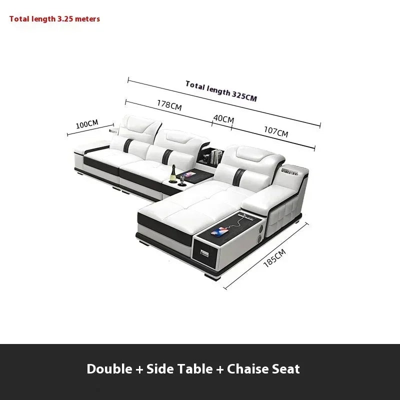 Luxury Italian Genuine Leather Sectional Sofa Set With Bluetooth Speaker And USB Ports Cow Leather Divano Living Room Furniture