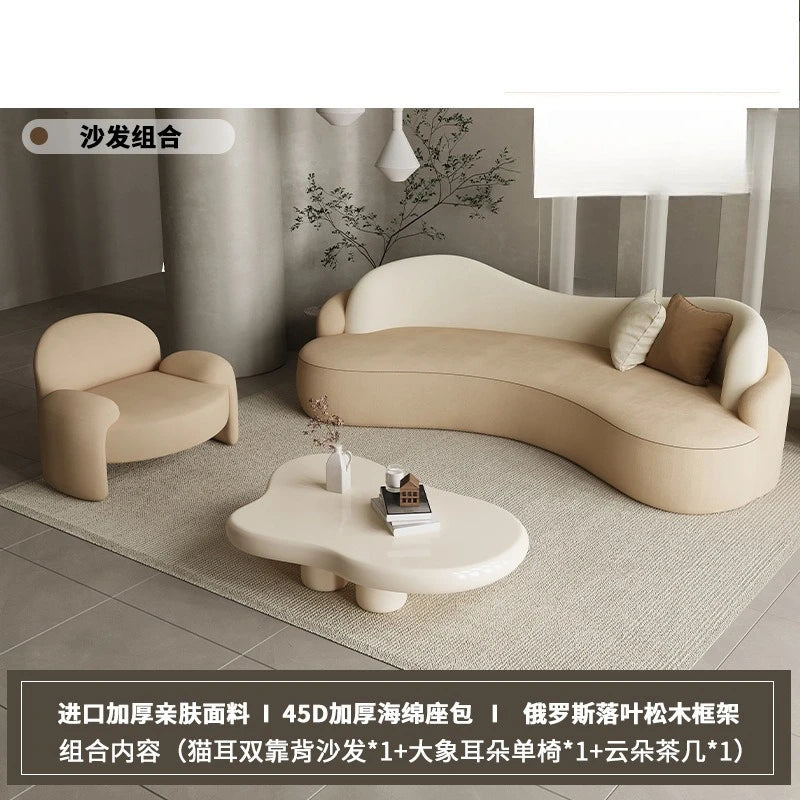 Internet celebrity homestay cream wind sofa small apartment living room beauty salon reception lounge curved sofa combination