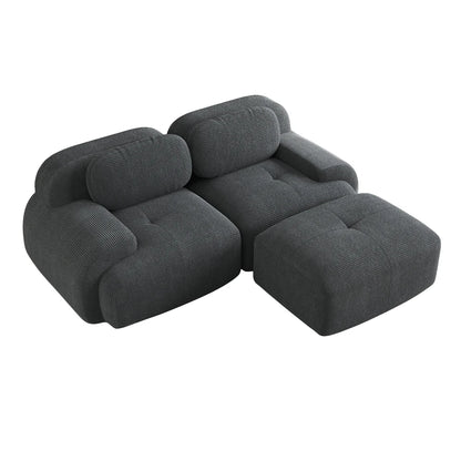 82'' Corner Sofa in Soft Cord Fabric, Modular Combined with Curved Armrests, Without Mounting, Highly Elastic Foam Upholstery