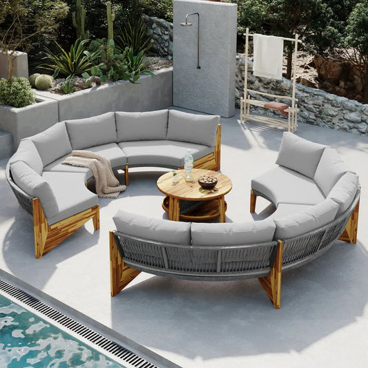 6-person outdoor seating set, outdoor furniture set, garden sofa with seat cushion and coffee table