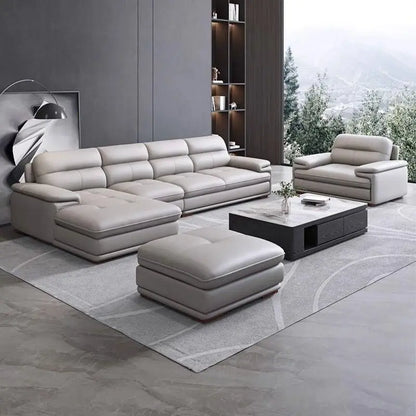 Modern minimalist leather sofa sized apartment living room three or four person cowhide sofa