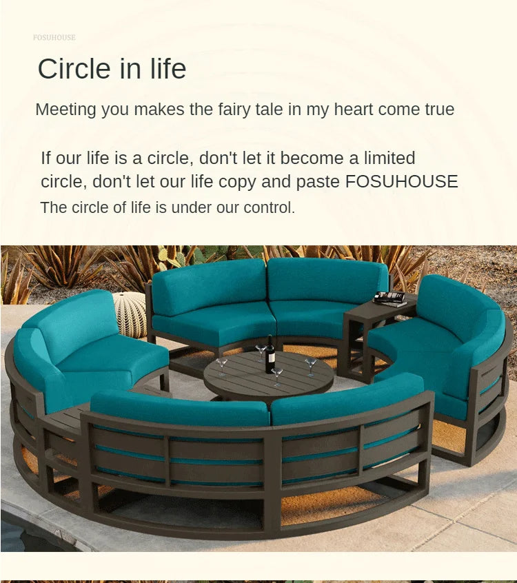 Outdoor Waterproof Sun Protection Garden Sofas Curved Outdoor Sofa Aluminum Alloy Courtyard Villa Reception Sofa Coffee Table Z