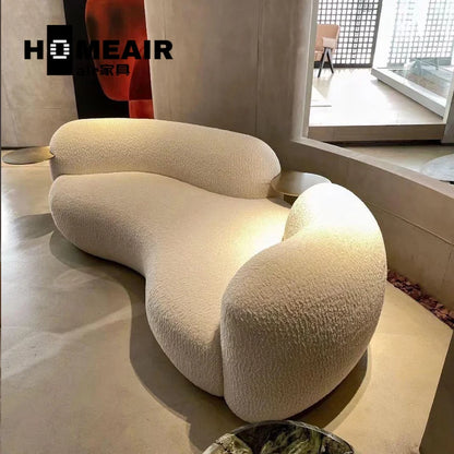 Modern light luxury living room lamb wool curved pea sofa, Italian cream ins style fashion cashew sofa customization