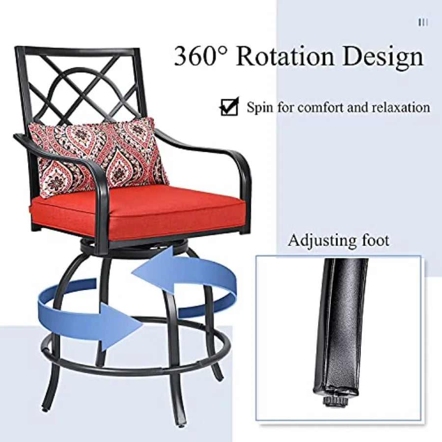 2 Pieces Patio Swivel Bar Stools Outdoor Metal Bar Height Bistro Chairs with Seat Cushion Armrest for Backyard Patio Lawn Garde