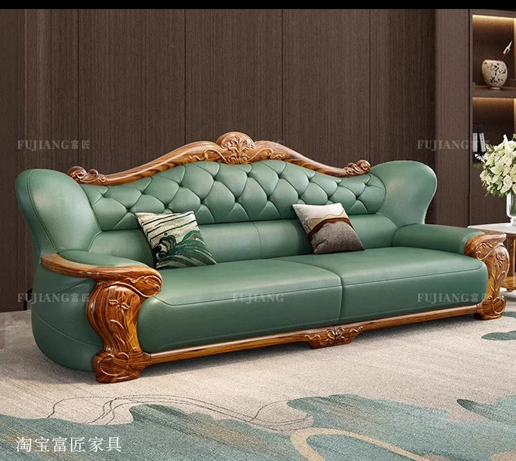 European ebony leather sofa Chinese 1234 living room combination  FT
