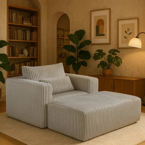 Oversized All-Foam Corduroy Lounge Chair with Ottoman, Modular Deep-Seat Floor Couch, Compressed Shipping & Easy Assembly