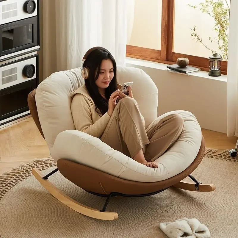 Cozy Snail Wooden Rocking Chair for Balcony and Living Room Lazy Large Rocking Sofa Chair for Leisure Time in Living Room
