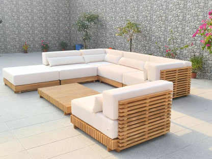 Deluxe Teak Outdoor Garden Sofa Set Aluminum Terrace Furniture Villa Resort Balcony Use