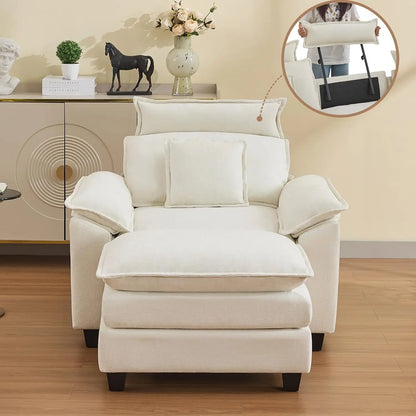 46''Cloud Oversized Sofa Chair with Detachable Headrest, Upholstered Comfy Arm Accent Chair with Ottoman,Modern, Customized