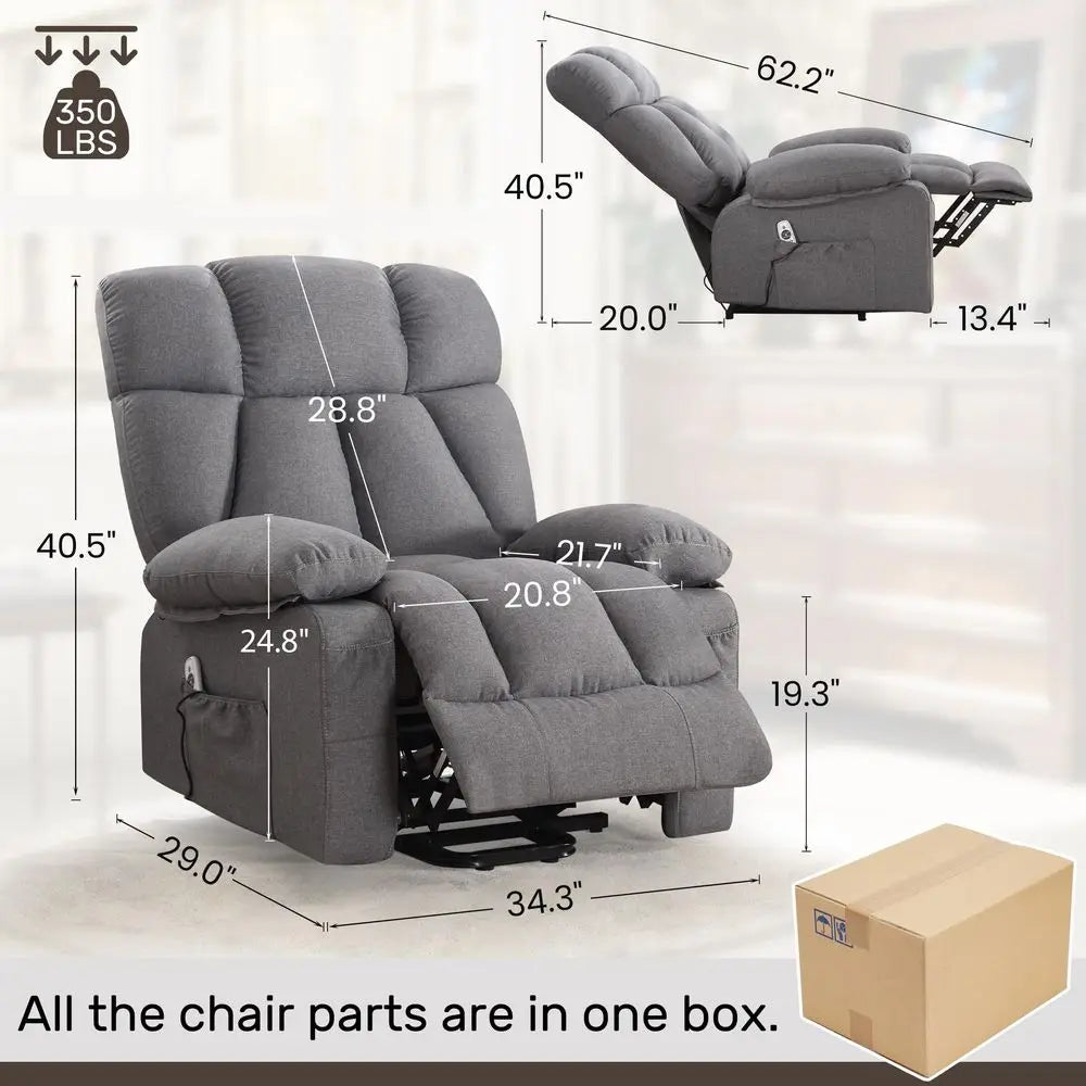 Power Lift Recliner Chair for Elderly, Big and Tall Lift Chair with Massage and Heat for Living Room, Fabric Electric Recliner