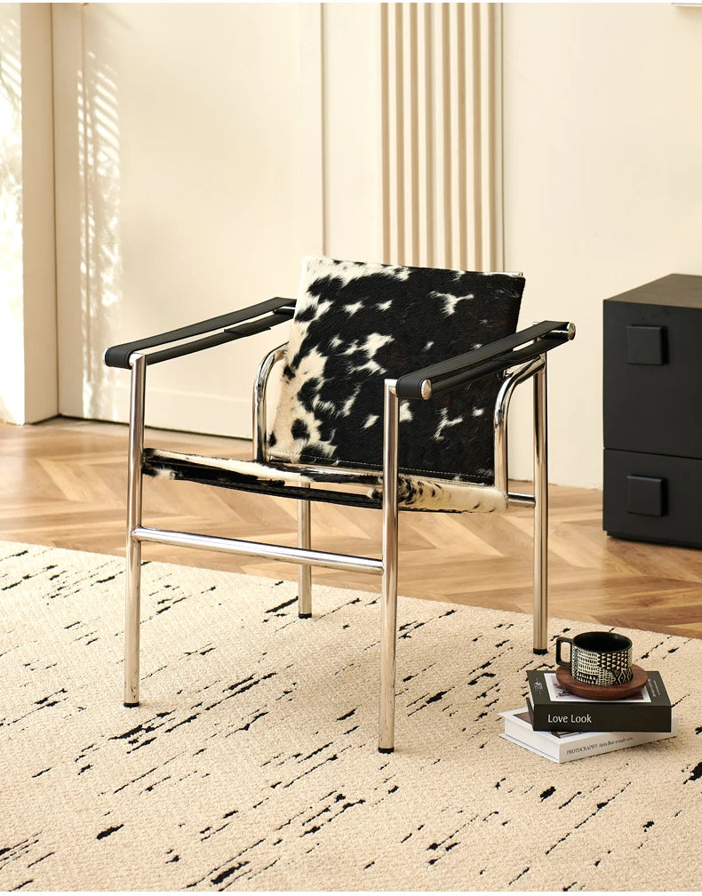 Single Leather Stainless Steel Leisure Chair, Living Room Balcony Study Swivel Chair, Business Meeting and Negotiation Chair