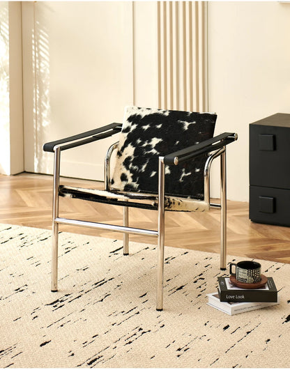 Single Leather Stainless Steel Leisure Chair, Living Room Balcony Study Swivel Chair, Business Meeting and Negotiation Chair