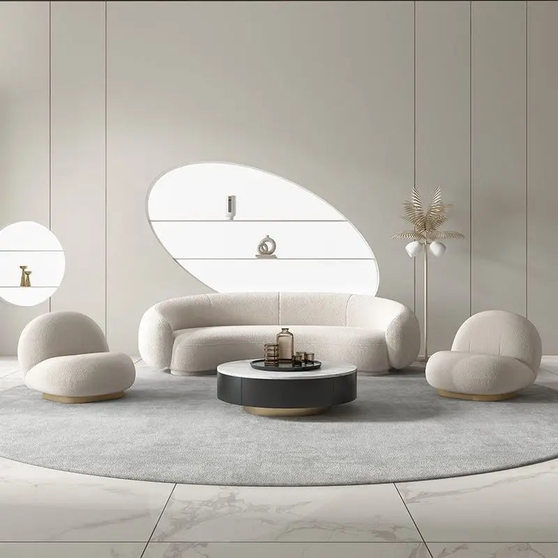 Creative, lamb wool, Nordic, fabric, curved, sofa, light luxury, simple