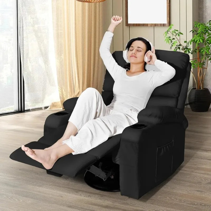 Massage Recliner Chair with Heat & Vibration, 360° Swivel Rocker, Faux Leather, Easy Assembly