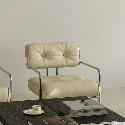 French light luxury stainless steel leather single sofa chair bedroom living room creative leisure chair cafe back dining chair