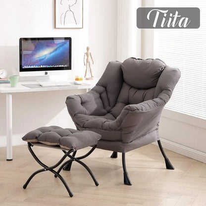 Contemporary Oversized Lounge Chair with Ottoman, Comfortable Reading Sofa with Footrest for Leisure