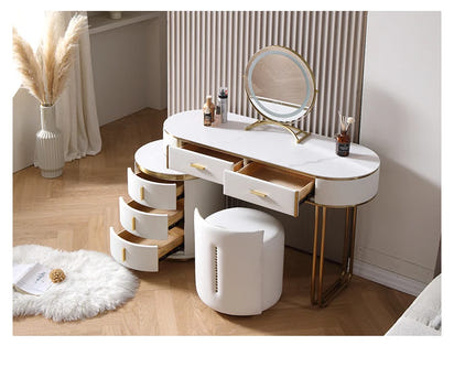 Light Mirror Vanity Table White Minimalist Drawers Storage Dressing Table Desk Makeup Mesa De Maquillaje Bedroom Furniture