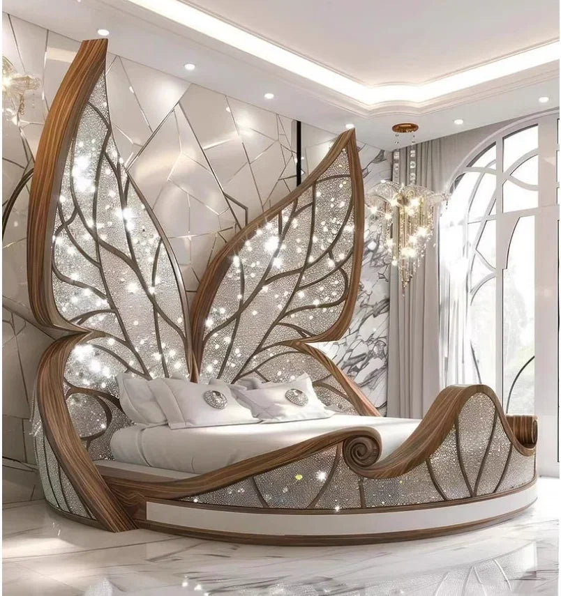 Princess  Butterfly Bed Villa Solid wood 2m bed 15 high French luxury bed bedroom custom