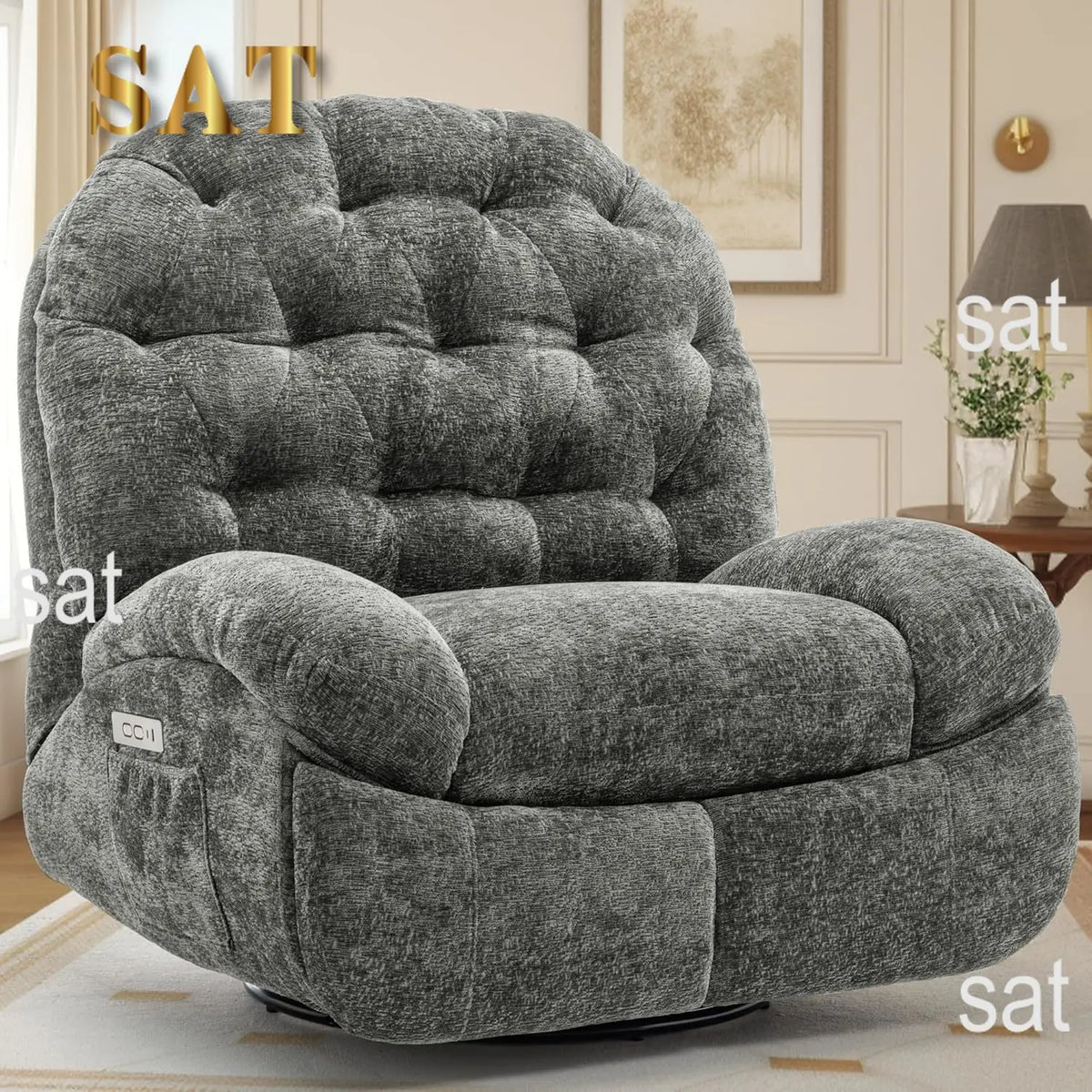 Oversized Swivel Recliner Chair, Comfortable Soft Shell Shaped Recliner with  Ports and Storage for Living Room