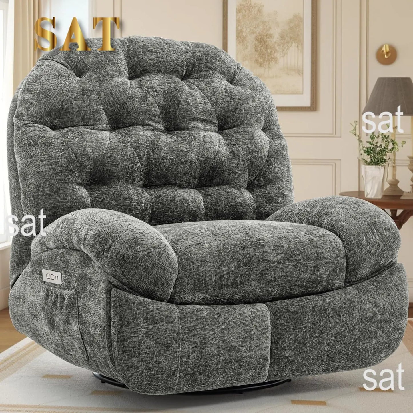 Oversized Swivel Recliner Chair, Comfortable Soft Shell Shaped Recliner with  Ports and Storage for Living Room