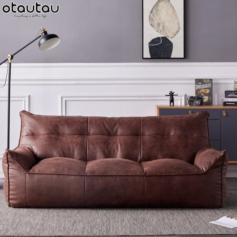 OTAUTAU 3-seat Retro Faux Leather Bean Bag Sofa Cover SF003【No Filler Inside ! You Need To Buy The Filler By Yourself！】