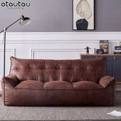 OTAUTAU 3-seat Retro Faux Leather Bean Bag Sofa Cover SF003【No Filler Inside ! You Need To Buy The Filler By Yourself！】