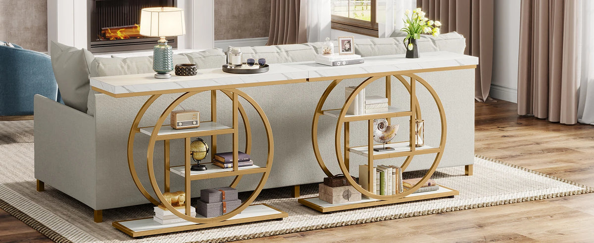 Tribesigns Console Table, Modern Gold Sofa Table Behind Couch with Storage, 4 Tier Entryway Accent Table