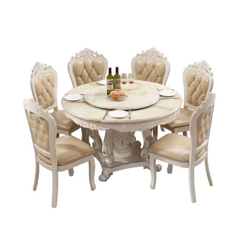 -Round Dining Table With Rotating Centre European Style Dining Table Set Carved Luxury Dining Table