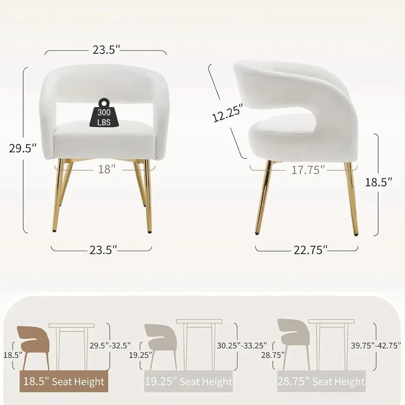 Set of 4 White Velvet Dining Chairs with Gold Legs, Modern Comfortable Barrel Armchairs for Dining Room