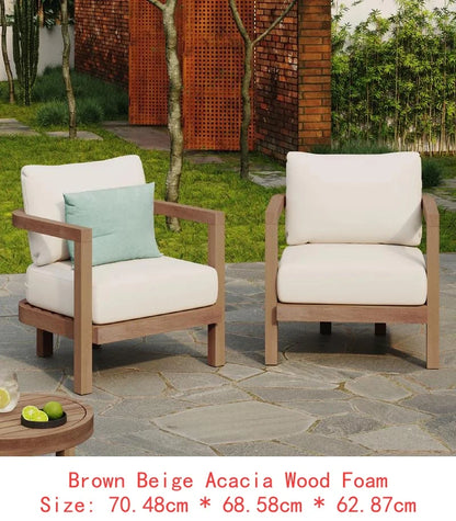 4-Piece Acacia Outdoor Furniture Set, Deep Seating Patio Conversation Set with Coffee Table and Soft Cushions, Ideal for