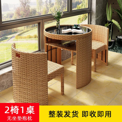 Balcony Small Table and Chair Tea Table and Chair Kit Outdoor Garden Combination Leisure Storage Rattan Knitting Small Table and