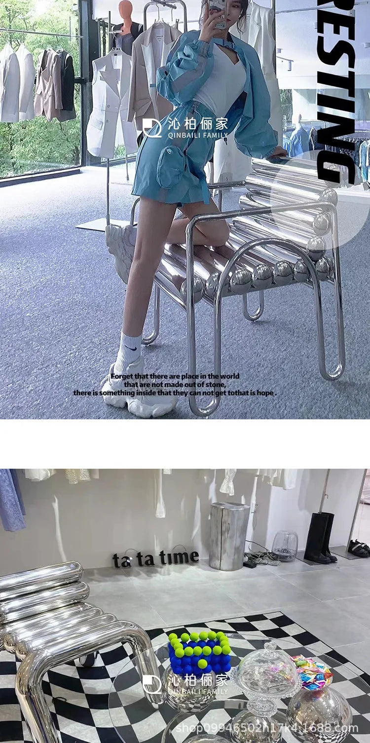 CZ Vintage Stainless Steel Irregular Single Chair Home Backrest Minimalist Industrial Style Restaurant Leisure Dining Chair