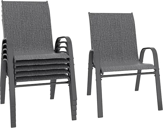 Patio Chairs Set of 6, Stackable Outdoor Dining Chairs Set with Breathable Seat Fabric, All-Weather Powder-Coated Metal Frame fo