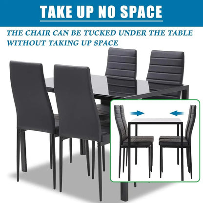 5-Piece Dining Table Set, Space-Saving Design , Faux Leather Cushions ,Modern Rectangular Table, Black, for Dining Room