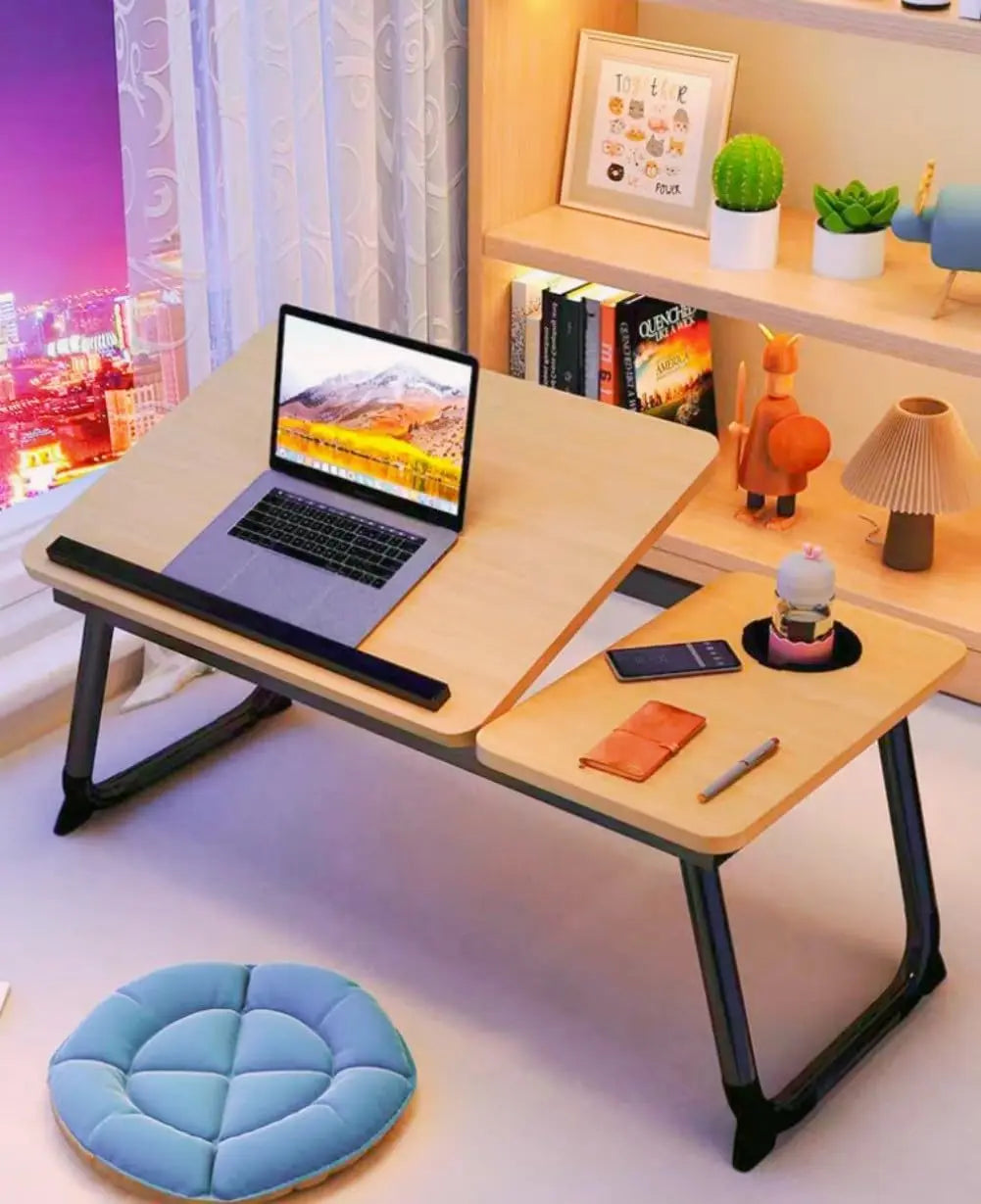 Adjustable Laptop Desk for Bed, Foldable Portable Stand with Cup Holder, Ideal for Writing and Work in Bed