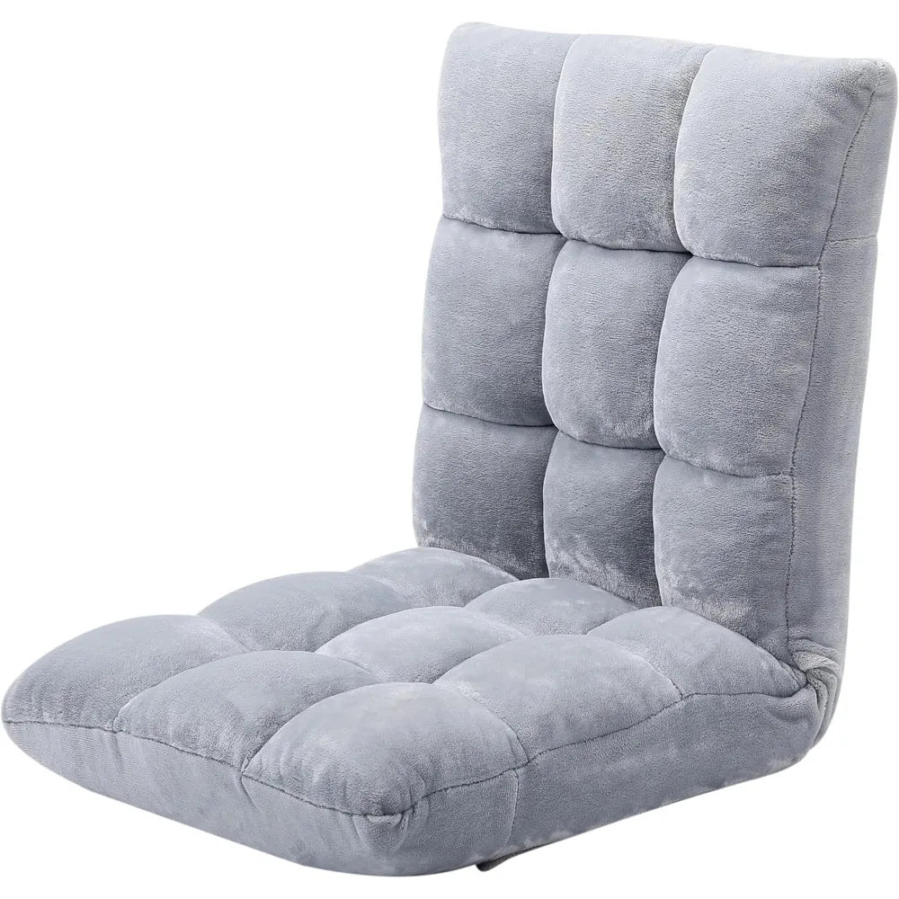 Adjustable 14-Position Memory Foam Floor Chair – Foldable Comfy Seat for Gaming, Reading, Meditation–Back Support–Soft Silver