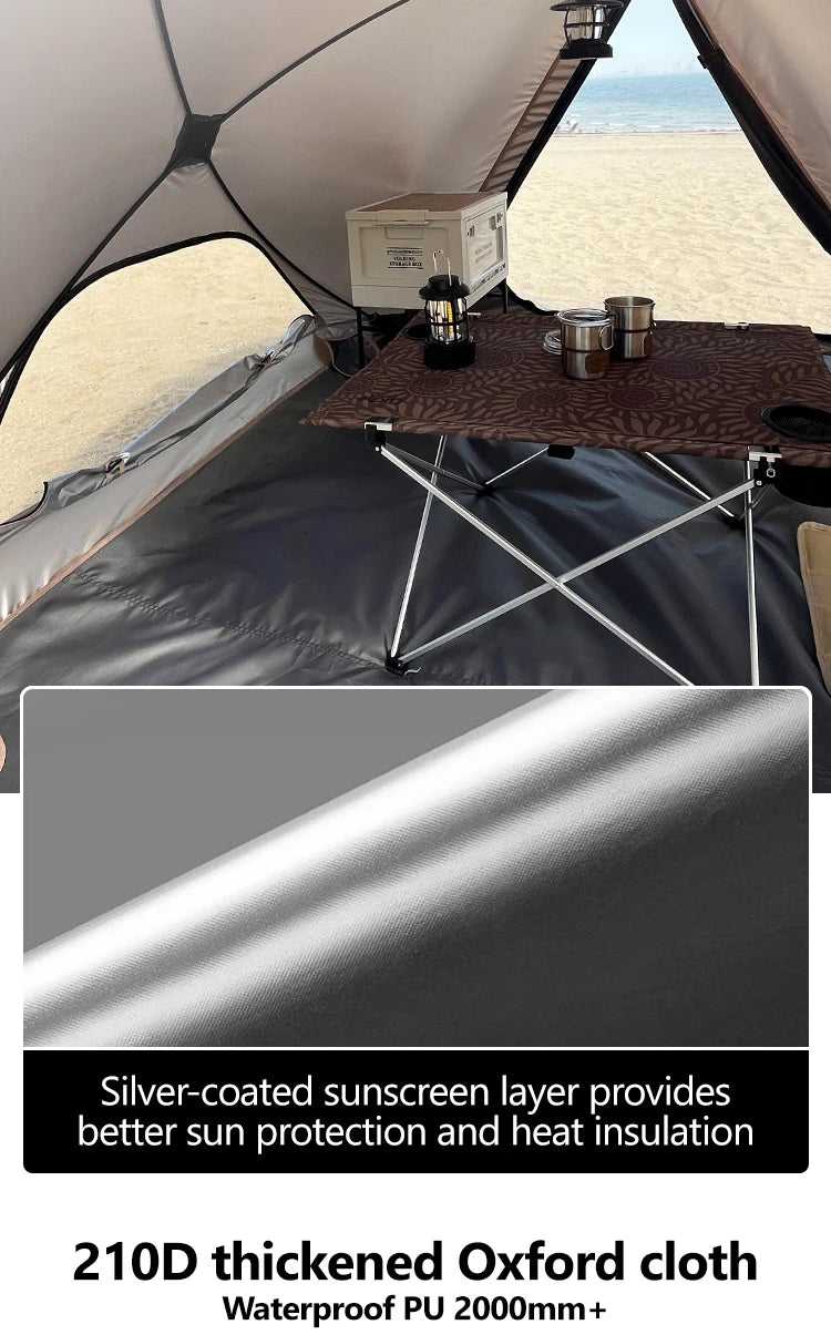 2-4 Person Camping Tent Quick Setup, Waterproof Windproof Sun Protection, Lightweight Portable for Beach Hiking, 210D Oxford
