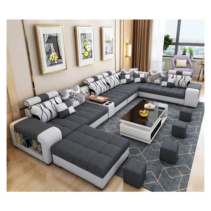 Modern Fabric Sofa Set Furniture Living Room Sofa Set with USB and Stools U Shape Cloth Couch Sofas for Home Furniture 1903
