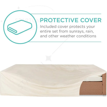 Seven Piece Modular Set, Outdoor Sectional Wicker Patio, Conversation With Two Pillows, Coffee Table Cover Included
